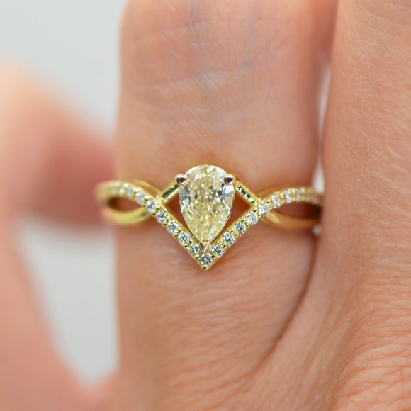 Infinity Split Shank 0.83Ct Natural Pear Diamond Engagement Ring 14K Yellow Gold - Picture 9 of 11